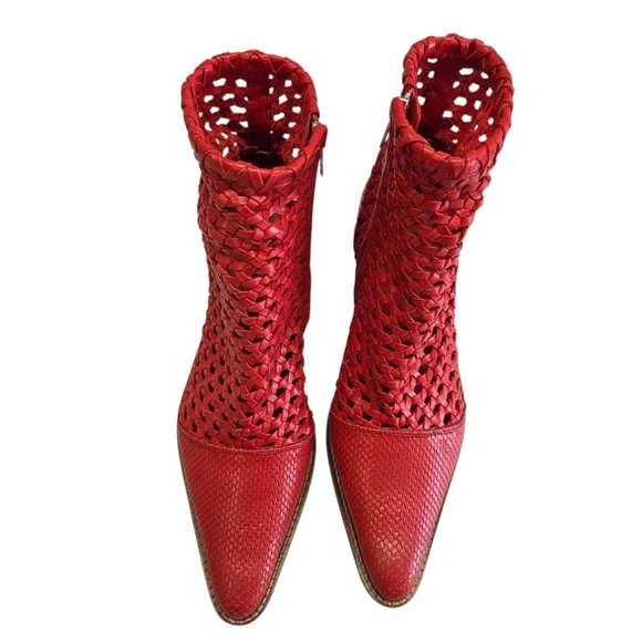Free people In The Loop Red Leather Woven ankle  Boots - Picture 3 of 15
